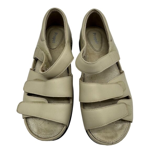 Propet Womens Breezy Walker Sandals Size 11 Extra Wide Beige Leather Casual - Picture 1 of 9